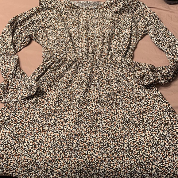 Zara Long Sleeve Floral Dress - Black, White, Brown - Picture 1 of 4